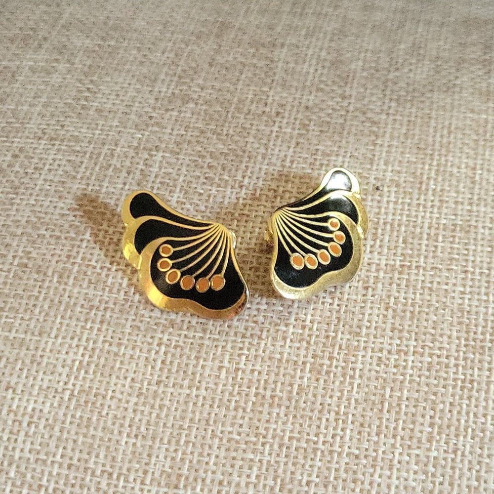 Vintage Laurel Burch Enamel Butterfly Wing Stud Earrings Gold Small Whimsigoth